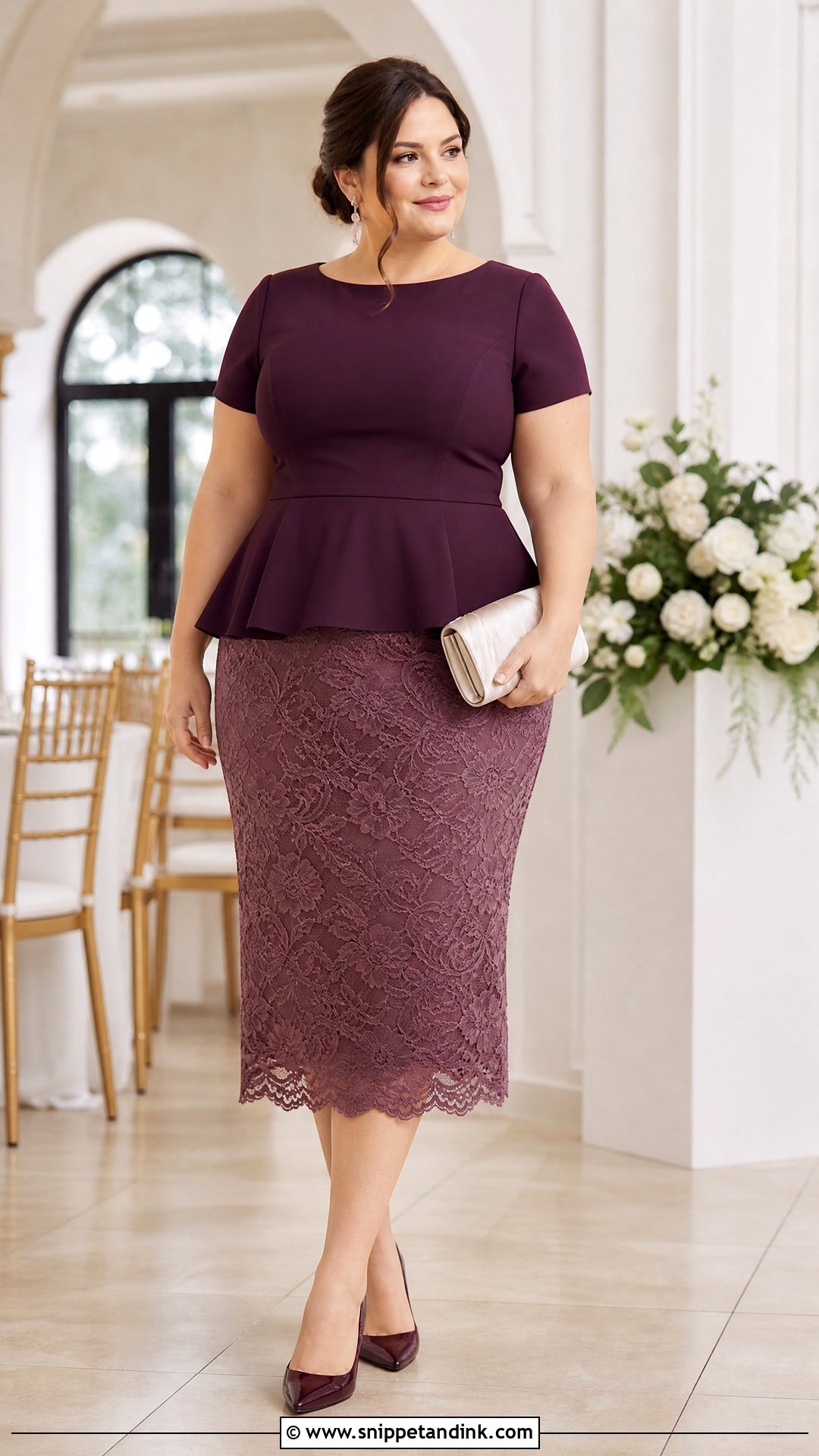 Lace Midi Skirt and Peplum Top Wedding Outfit - Snippet and Ink - 20 Skirt and Top Wedding Outfits