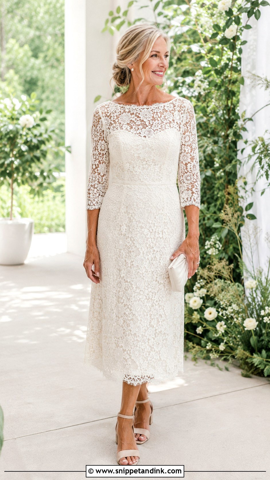 Lace Midi Wedding Dress With Block Heels - Snippet and Ink - 20 Casual Wedding Dress for Second Marriage Older Bride Ideas