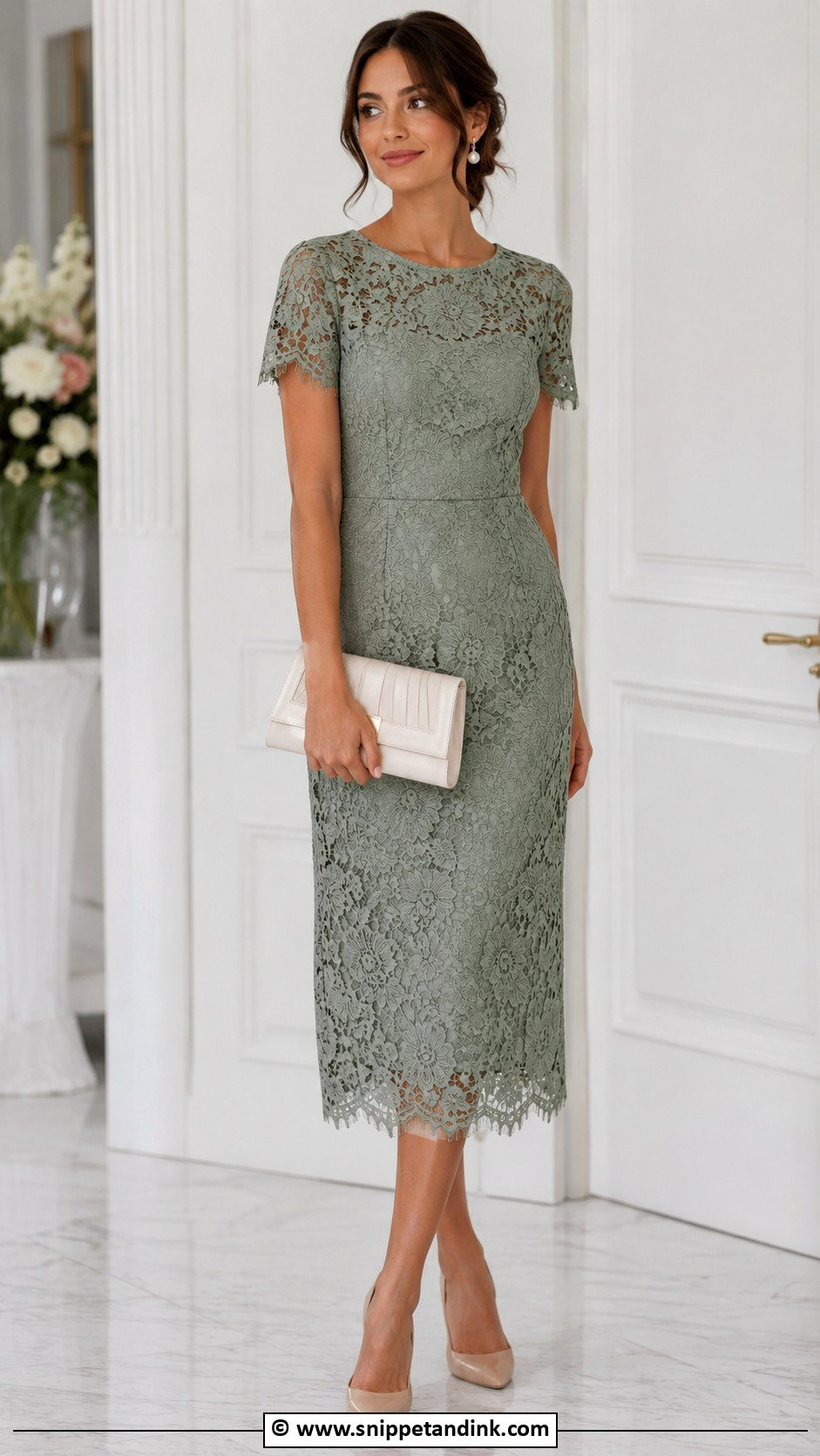 Lace Midi Wedding Guest Outfit - Snippet and Ink - 35 Wedding Outfit Ideas