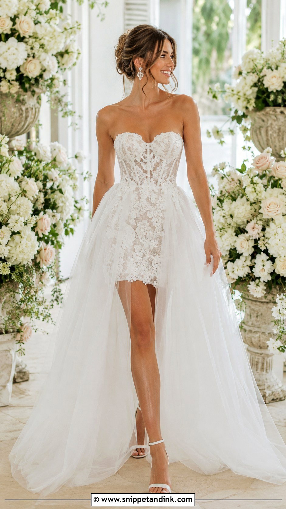 Lace Mini Convertible Wedding Dress With Tulle Overskirt - Snippet and Ink - 20 Convertible Wedding Dress Long to Short Ideas