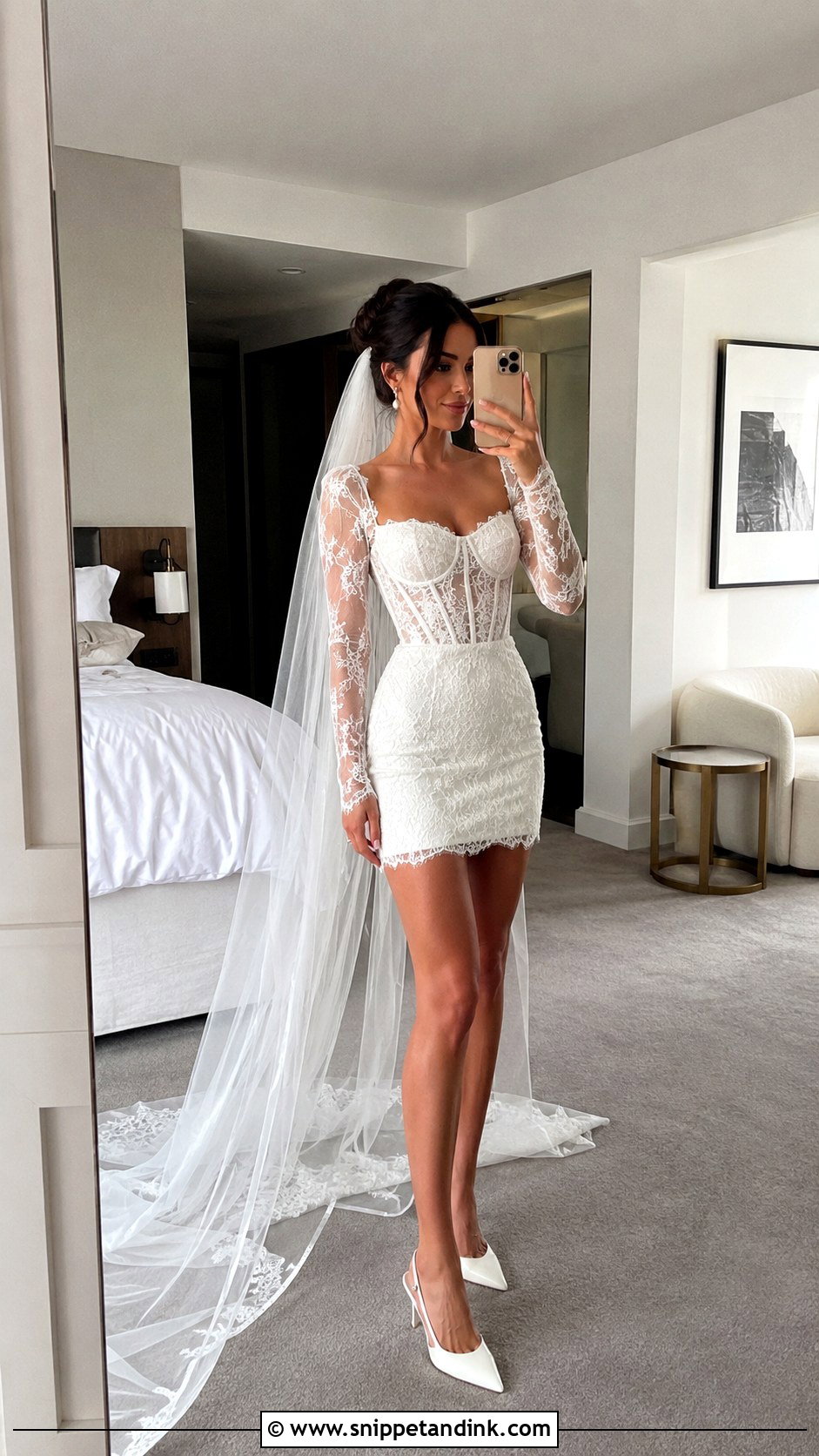 Lace Mini Wedding Dress With Sheer Sleeves - Snippet and Ink - 20 Modern Lace Wedding Dress Ideas
