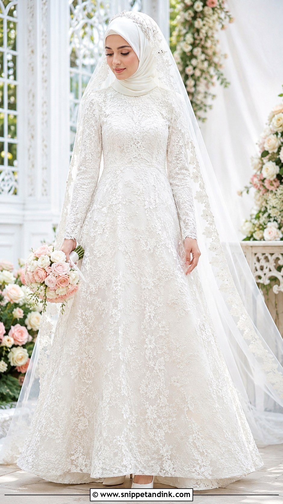 Lace Muslim Bridal Dress With Long Sleeves - Snippet and Ink - 30 Muslim Bridal Dress Ideas