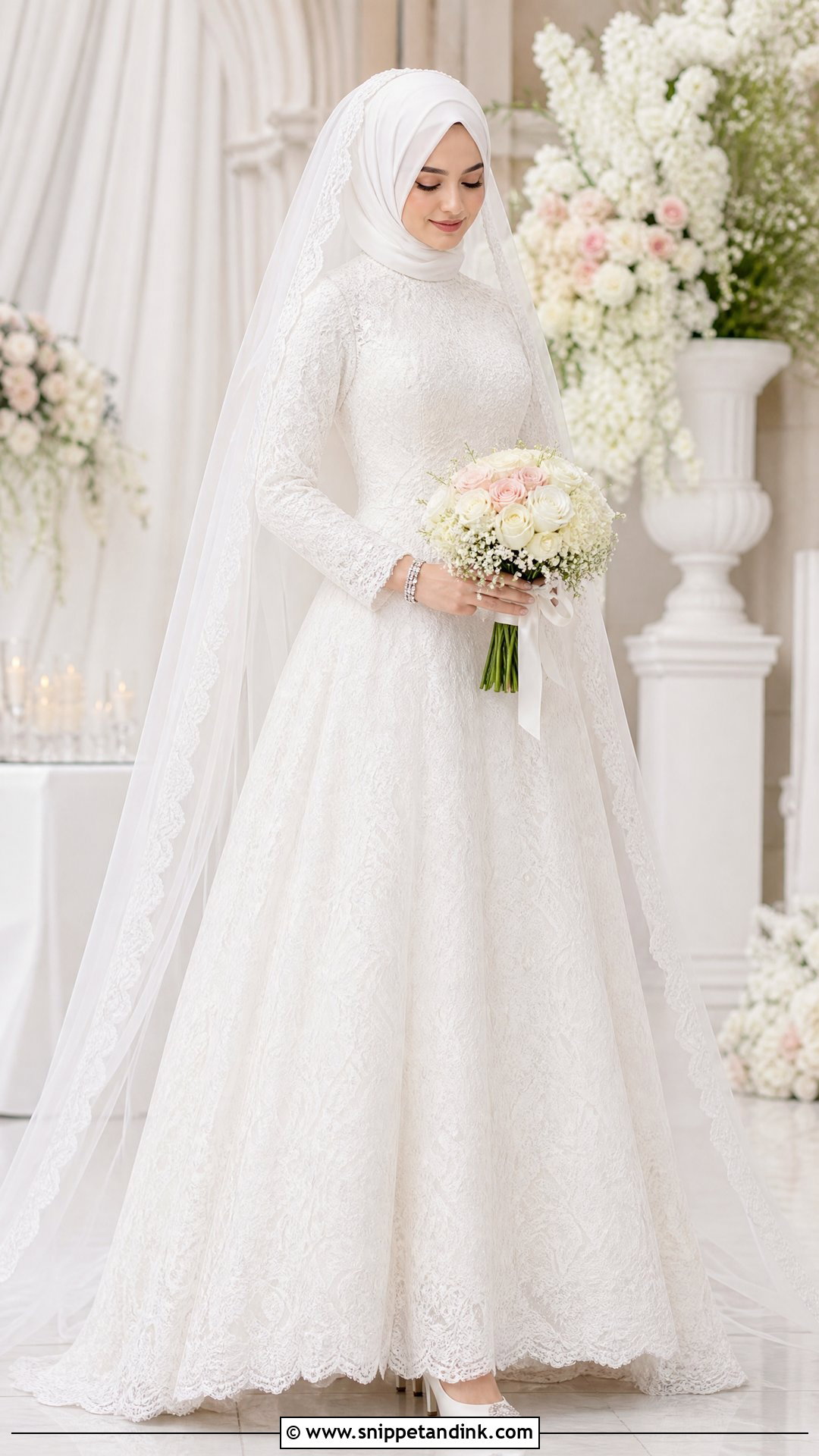 Lace Muslim Wedding Dress With Hijab - Snippet and Ink - 25 Muslim Wedding Dress Hijab Bride Ideas