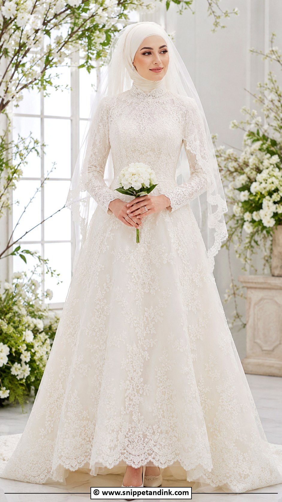 Lace Muslim Wedding Gown With Hijab - Snippet and Ink - 30 Muslim Wedding Gown Ideas