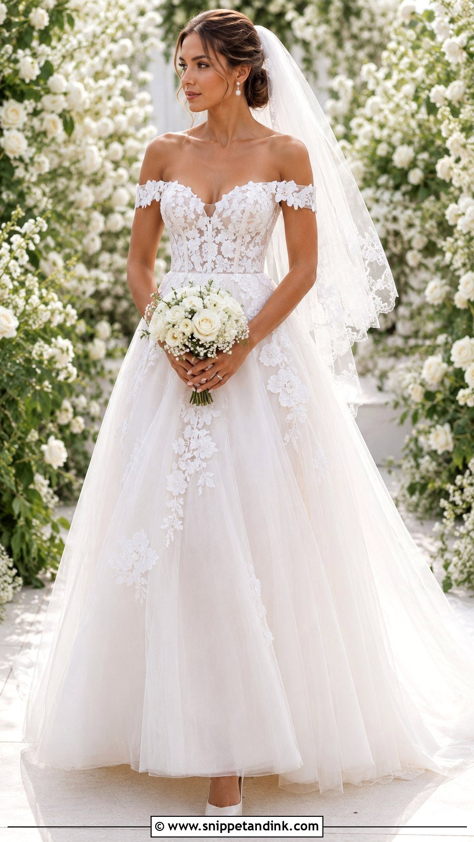Lace Off Shoulder A Line Wedding Dress - Snippet and Ink - 20 Lace Off Shoulder Wedding Dress Ideas