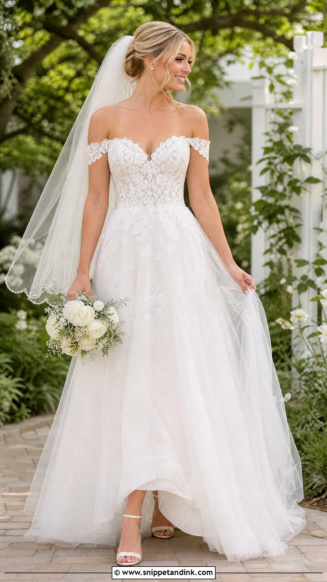 Lace Off Shoulder Bridal A Line Dress - Snippet and Ink - 20 Off Shoulder Bridal Dress Ideas