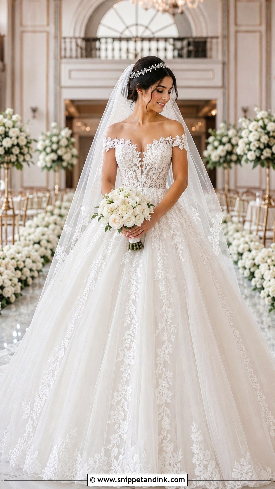 Lace Off Shoulder Princess Wedding Dress - Snippet and Ink - 20 Lace Off Shoulder Wedding Dress Ideas