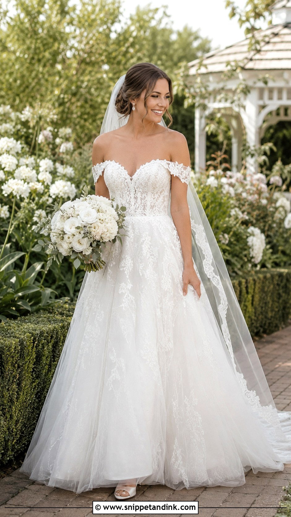 Lace Off Shoulder Sweetheart Wedding Dress - Snippet and Ink - 20 Lace Off Shoulder Wedding Dress Ideas