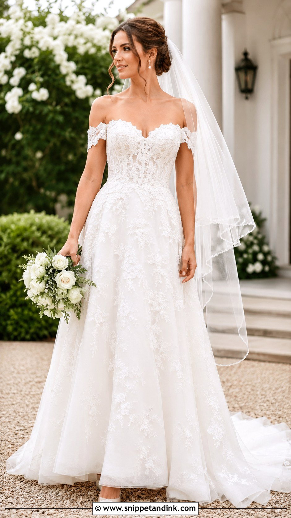 Lace Off The Shoulder A Line Wedding Dress - Snippet and Ink - 25 Lace Off the Shoulder Wedding Dress Ideas