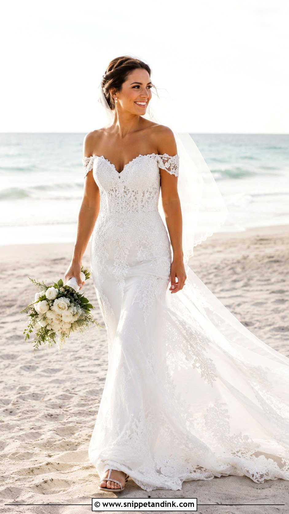 Lace Off The Shoulder Beach Wedding Dress - Snippet and Ink - 25 Lace Off the Shoulder Wedding Dress Ideas