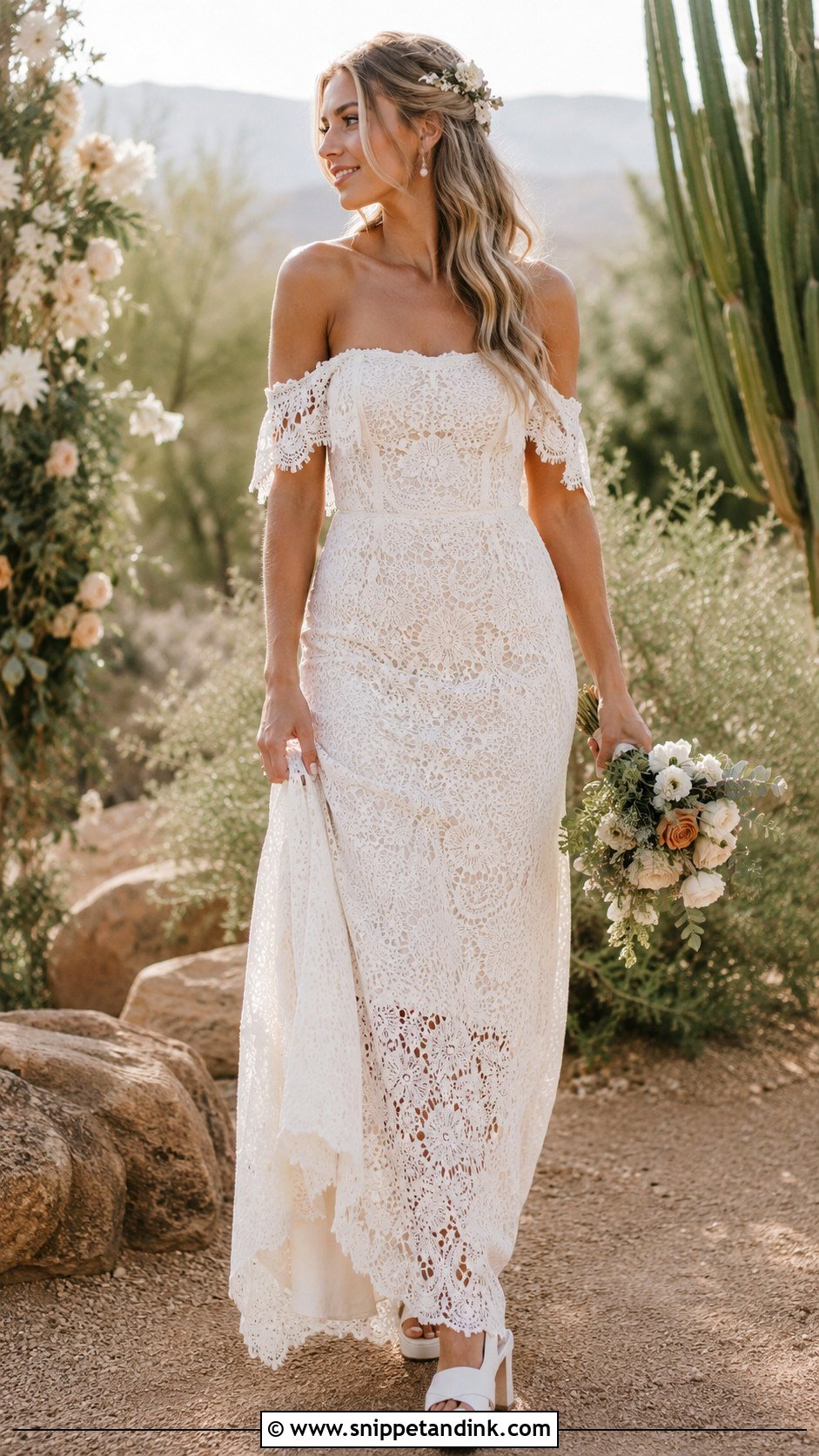 Lace Off The Shoulder Boho Wedding Dress - Snippet and Ink - 25 Lace Off the Shoulder Wedding Dress Ideas