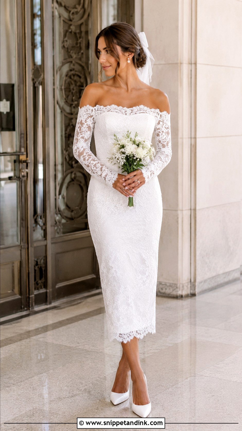Lace Off The Shoulder Courthouse Wedding Dress - Snippet and Ink - 25 Lace Off the Shoulder Wedding Dress Ideas