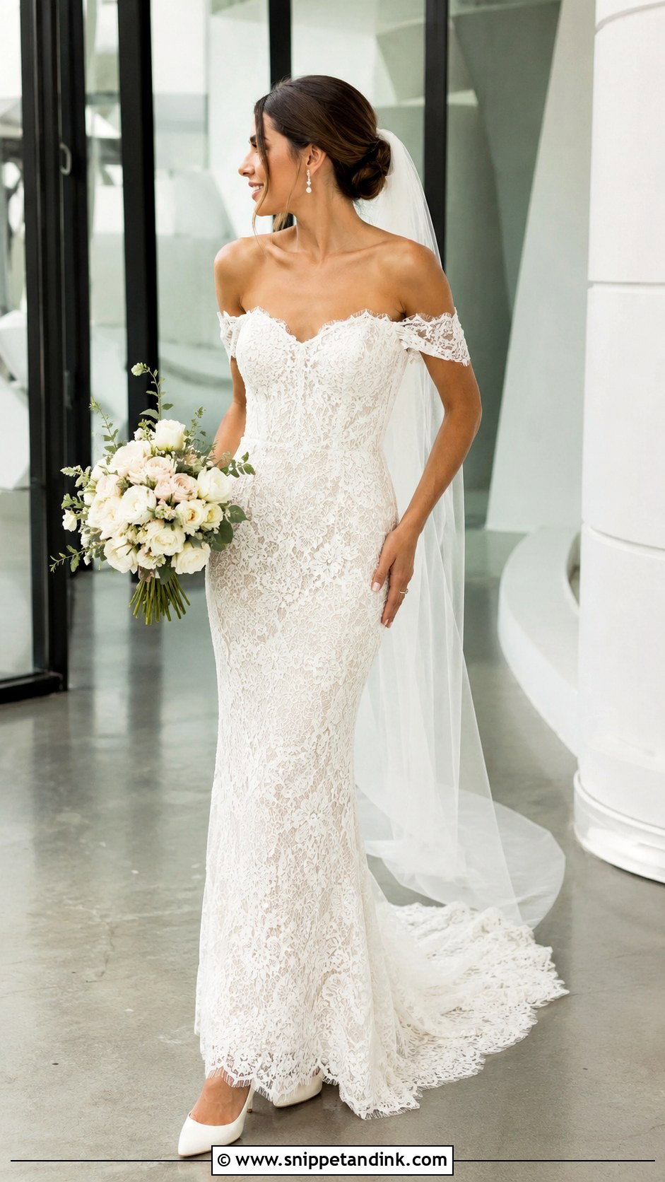 Lace Off The Shoulder Fitted Wedding Dress - Snippet and Ink - 25 Lace Off the Shoulder Wedding Dress Ideas