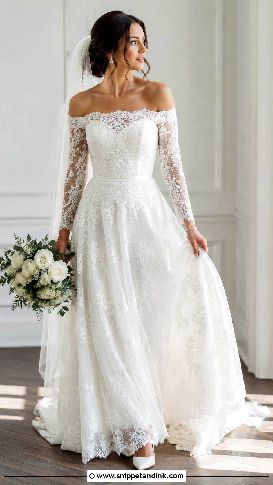 Lace Off The Shoulder Long Sleeve Wedding Dress - Snippet and Ink - 25 Lace Off the Shoulder Wedding Dress Ideas