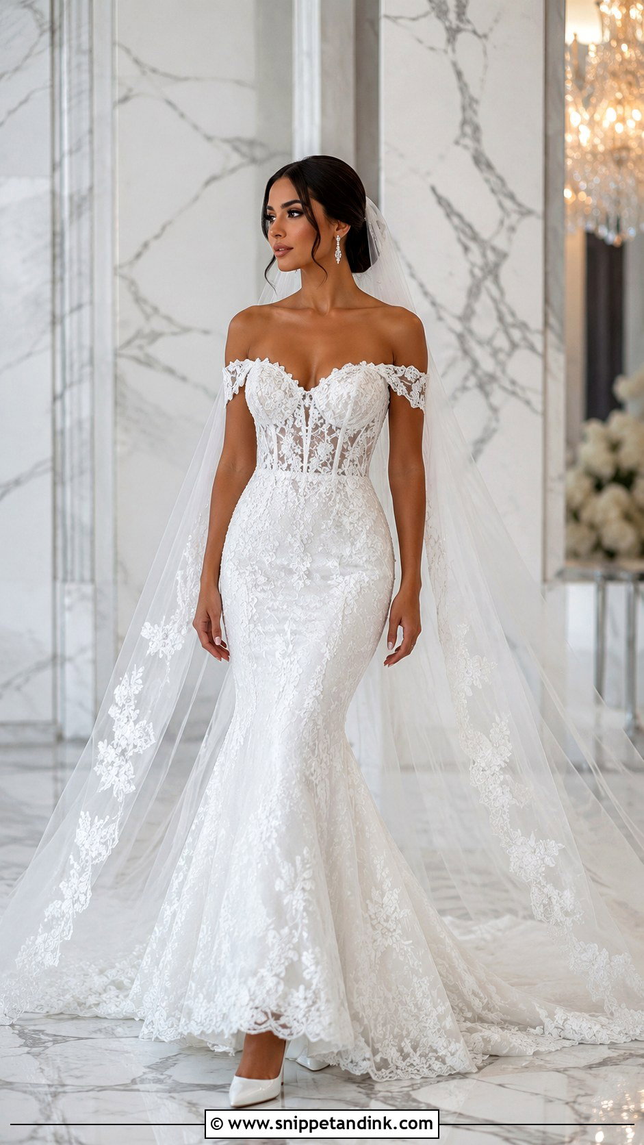 Lace Off The Shoulder Mermaid Wedding Dress - Snippet and Ink - 25 Lace Off the Shoulder Wedding Dress Ideas