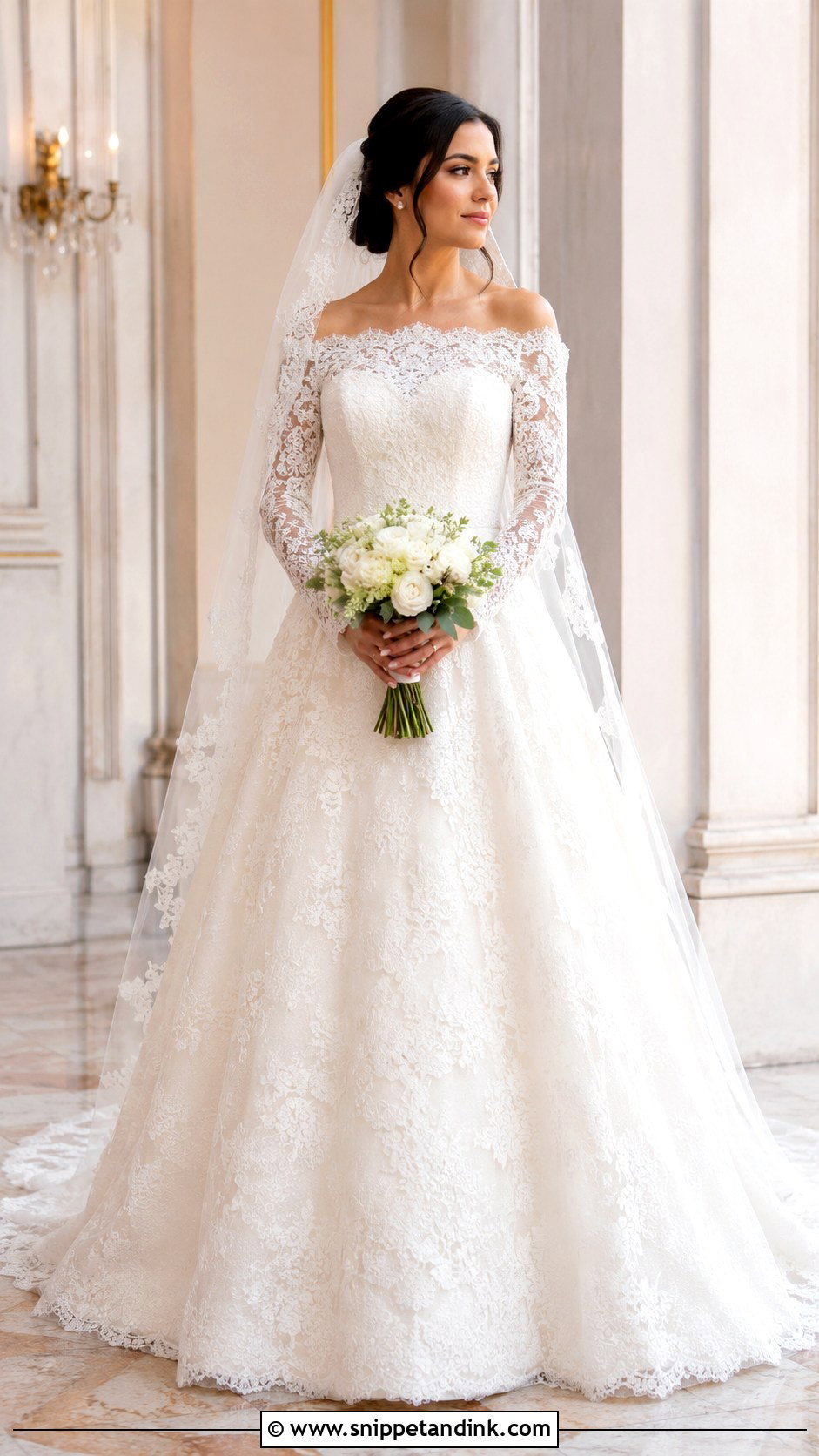 Lace Off The Shoulder Modest Wedding Dress - Snippet and Ink - 25 Lace Off the Shoulder Wedding Dress Ideas