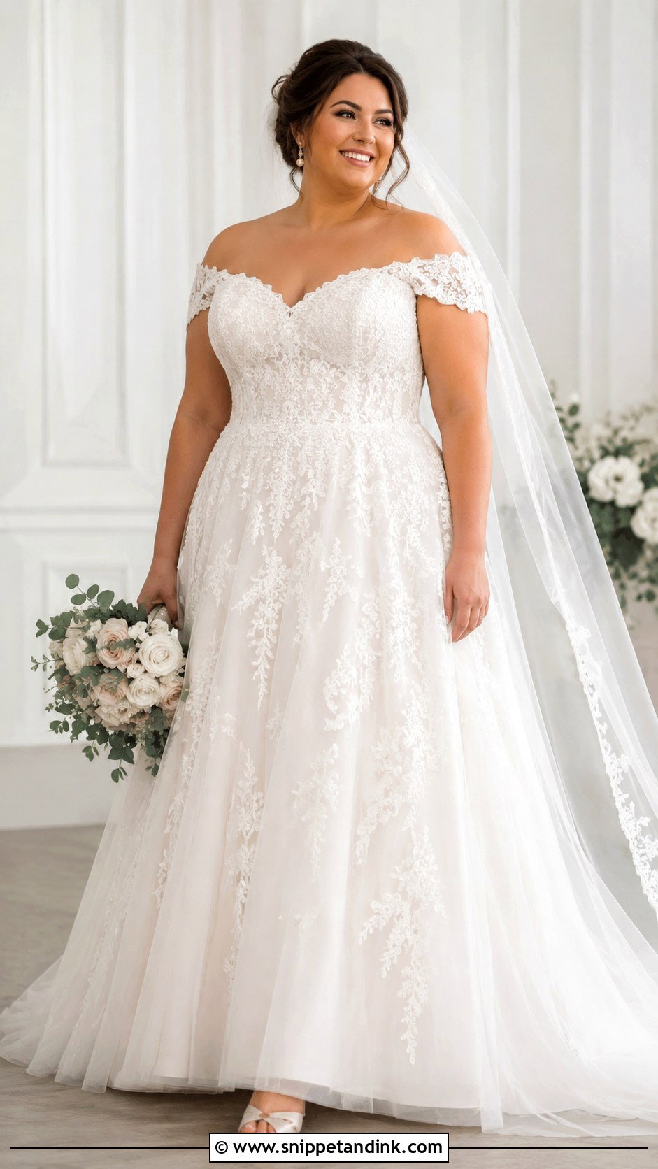 Lace Off The Shoulder Plus Size Wedding Dress - Snippet and Ink - 25 Lace Off the Shoulder Wedding Dress Ideas