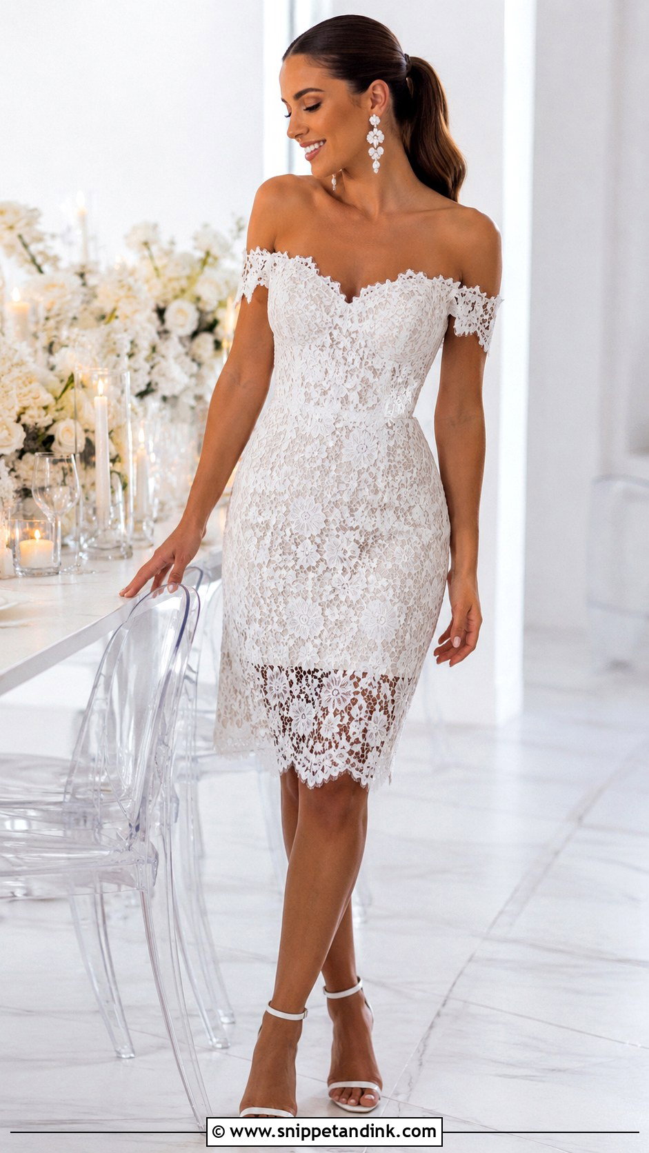 Lace Off The Shoulder Reception Wedding Dress - Snippet and Ink - 25 Lace Off the Shoulder Wedding Dress Ideas