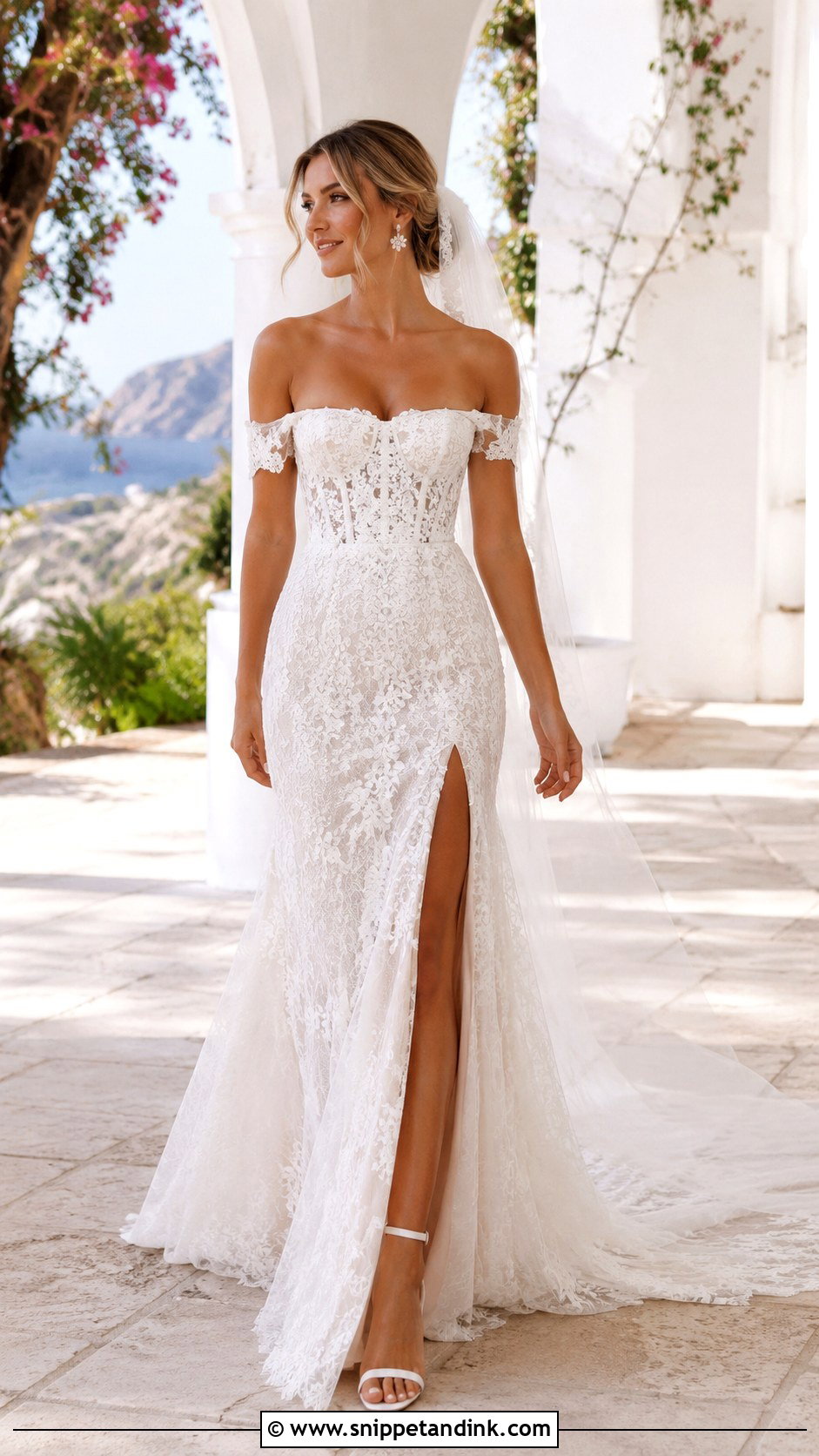 Lace Off The Shoulder Wedding Dress With Slit - Snippet and Ink - 25 Lace Off the Shoulder Wedding Dress Ideas