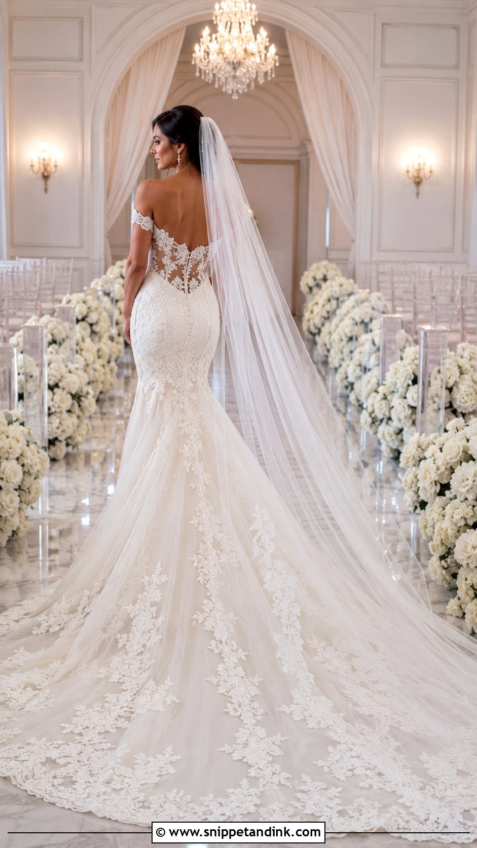 Lace Off The Shoulder Wedding Dress With Train - Snippet and Ink - 25 Lace Off the Shoulder Wedding Dress Ideas