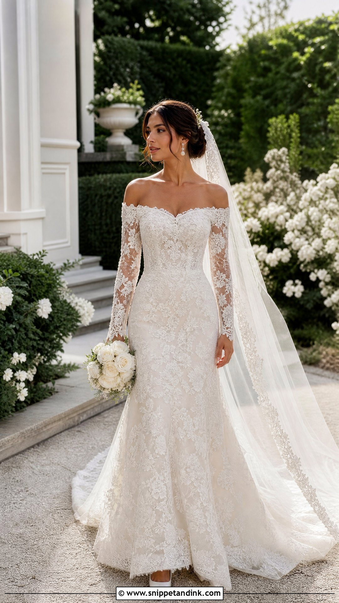 Lace Off the Shoulder Long Sleeve Wedding Dress - Snippet and Ink - 20 Wedding Dress Off the Shoulder Sleeves