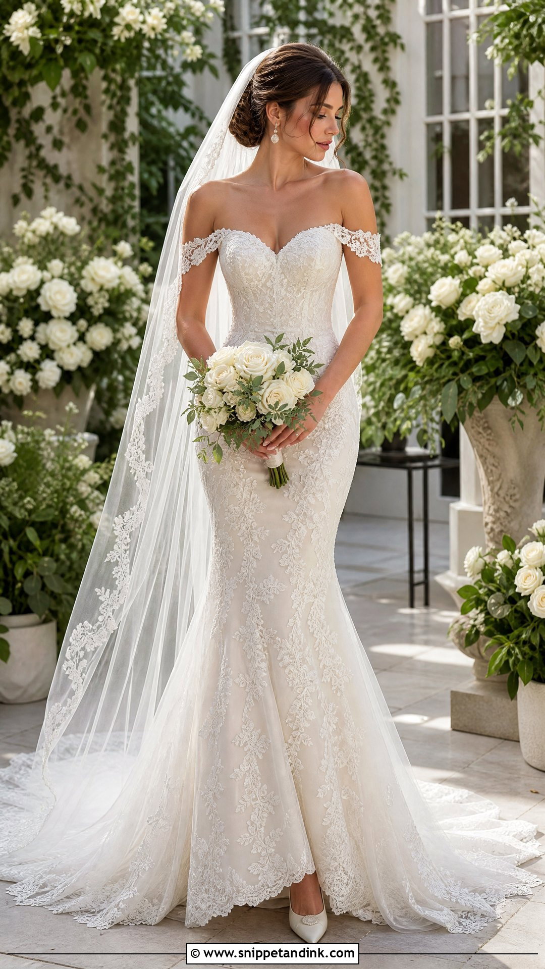 Lace Off the Shoulder Mermaid Wedding Dress - Snippet and Ink - 20 Off the Shoulder Mermaid Wedding Dress Ideas