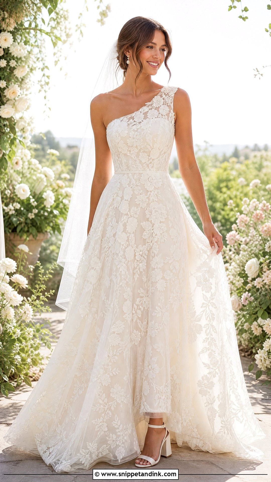 Lace One Shoulder Wedding Dress - Snippet and Ink - 20 One Shoulder Wedding Dresses