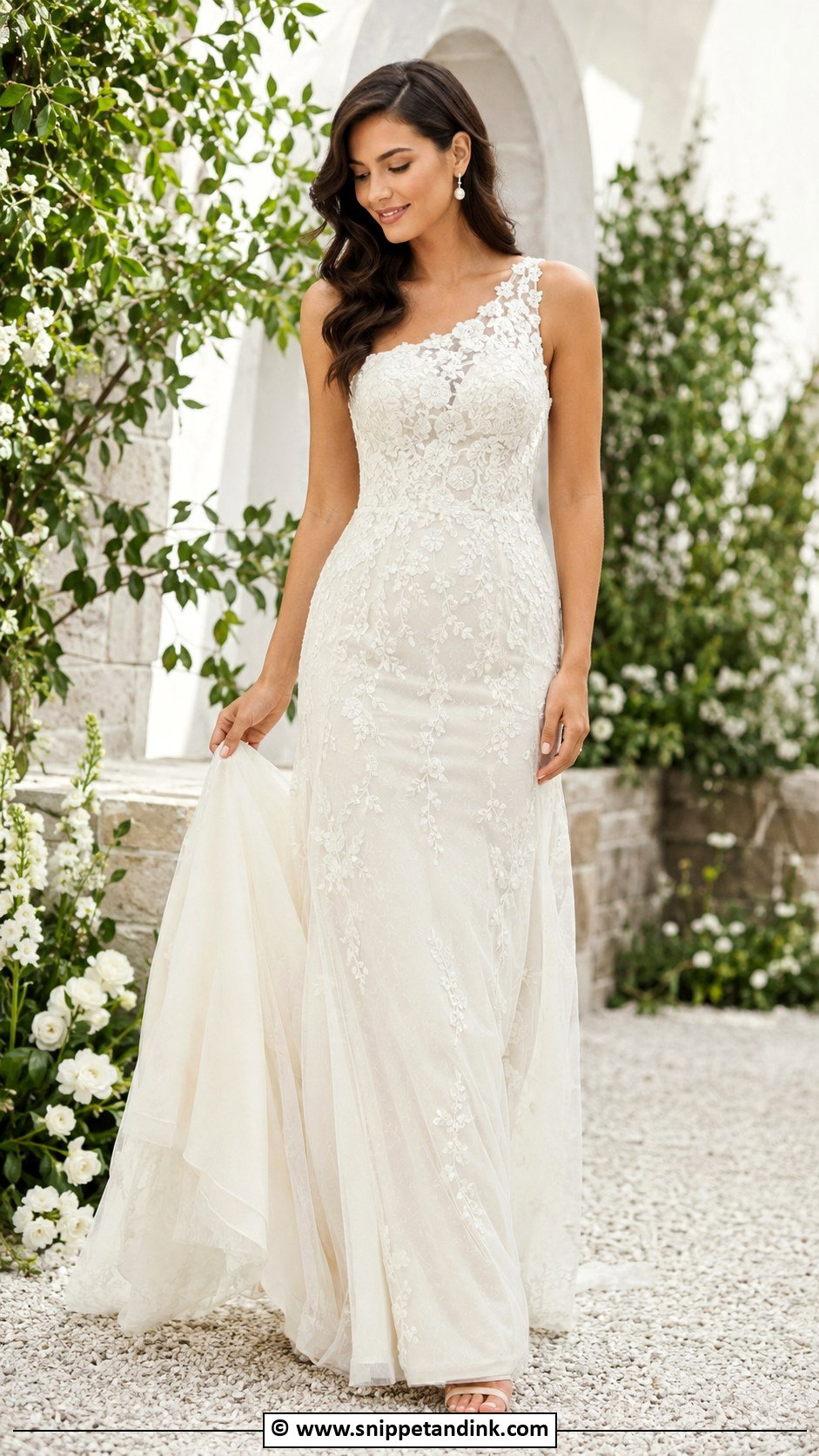 Lace One Shoulder Wedding Dress - Snippet and Ink - 30 One Shoulder Wedding Dress Ideas