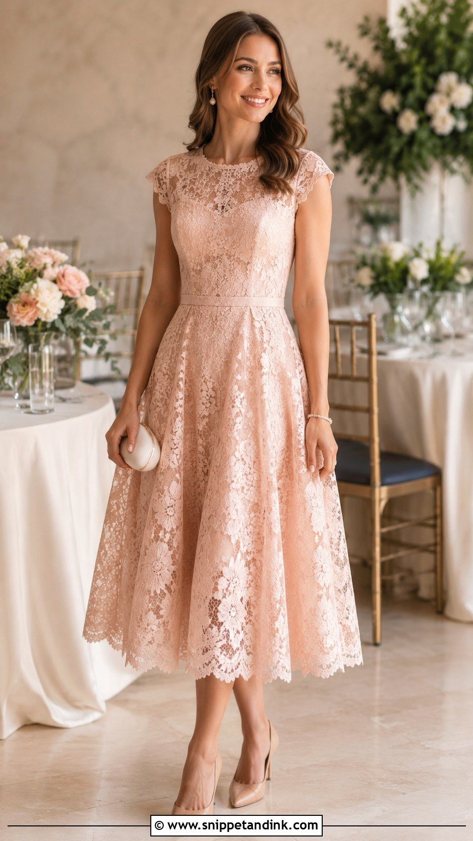 Lace Princess Cut Dress With Nude Heels - Snippet and Ink - 30 Princess Cut Dress Ideas