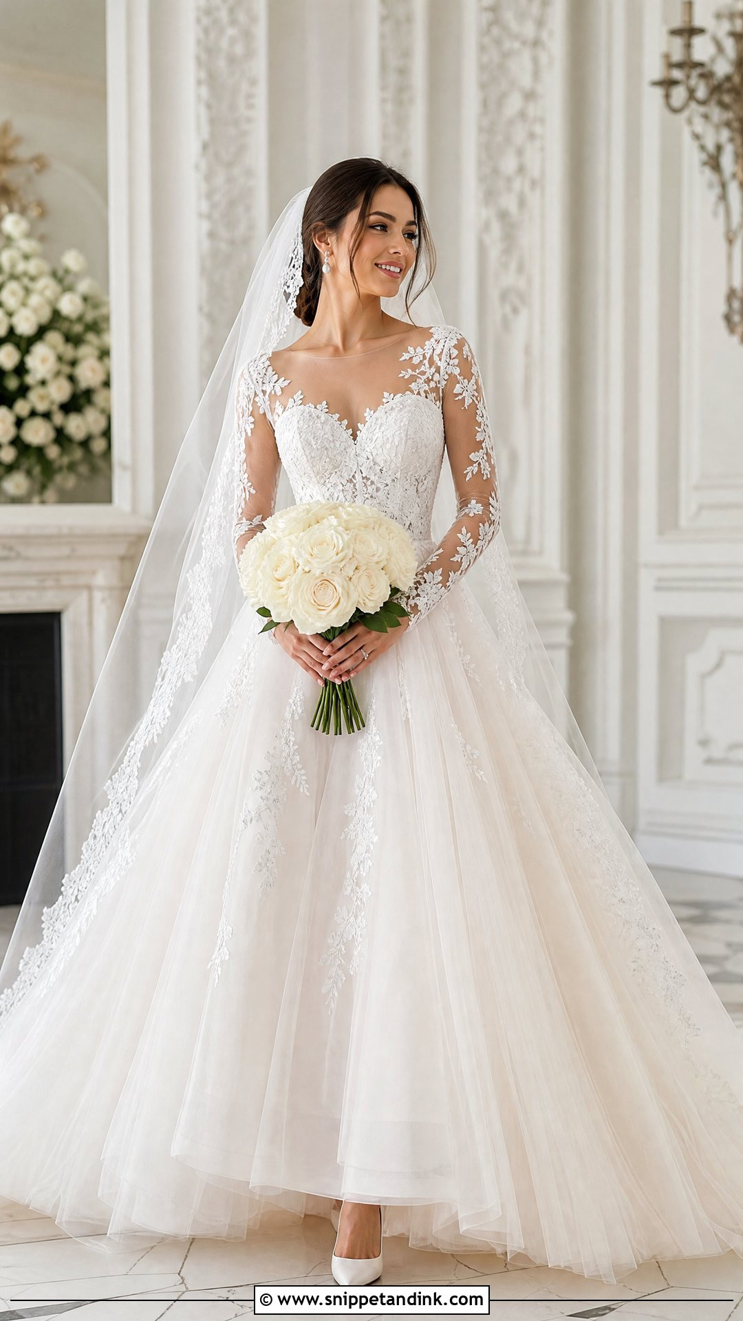 Lace Princess Wedding Dress With Illusion Sleeves - Snippet and Ink - 20 Princess Wedding Dresses Long Sleeve