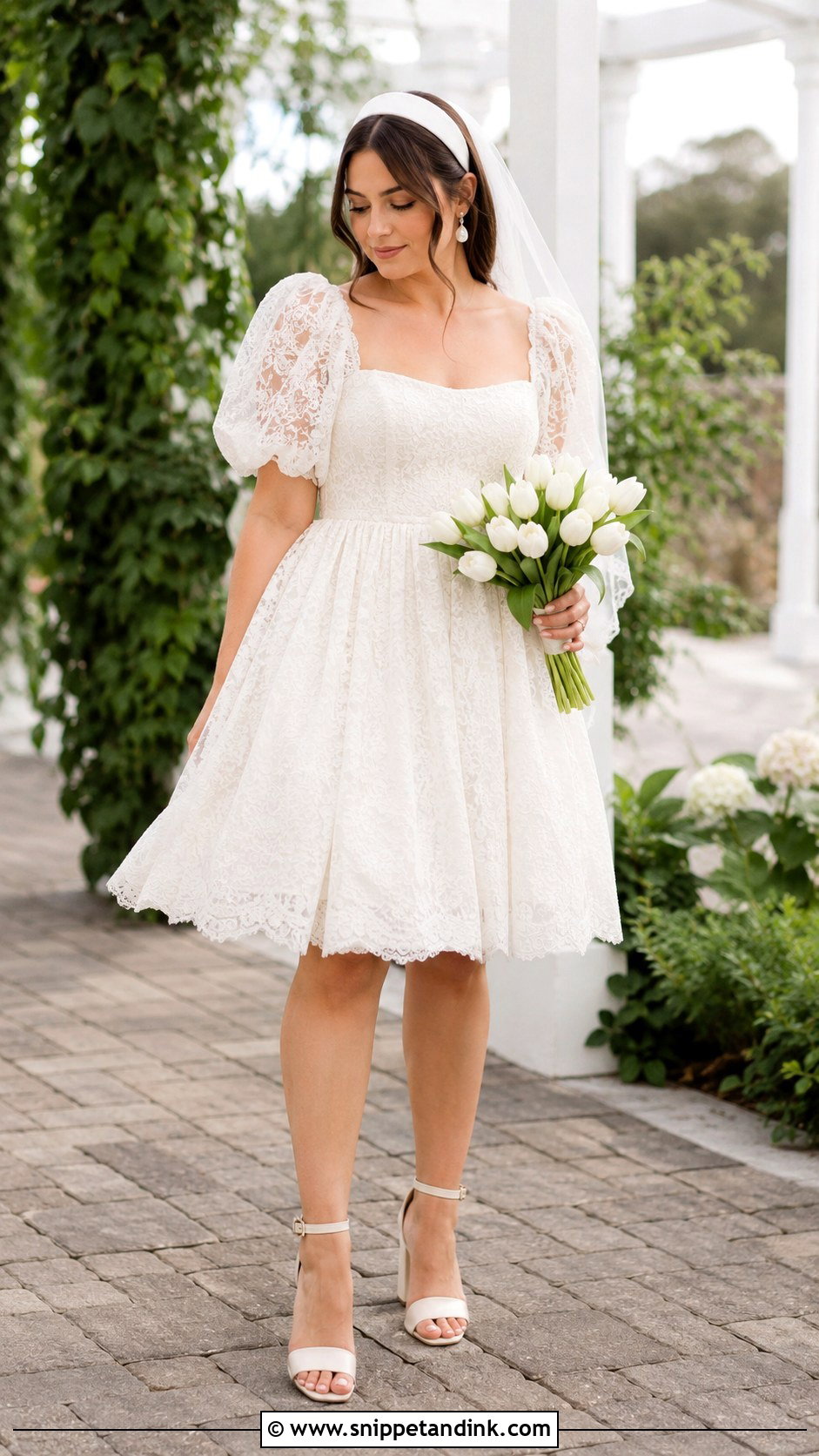 Lace Puff Sleeve Baby Doll Wedding Dress - Snippet and Ink - 20 Baby Doll Wedding Dress Ideas
