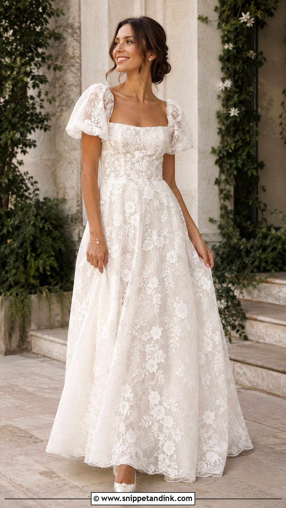 Lace Puff Sleeve Wedding Dress - Snippet and Ink - 30 Puff Sleeve Wedding Dress Ideas