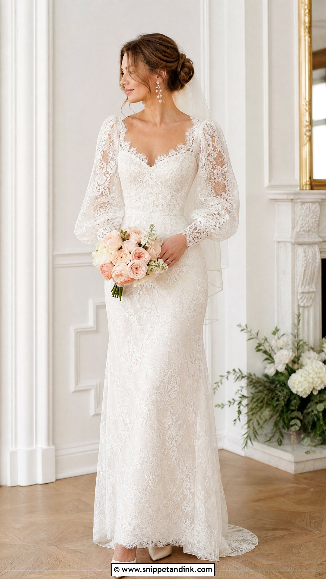 Lace Puffed Sleeve Wedding Dress - Snippet and Ink - 20 Puffed Sleeve Wedding Dress Ideas