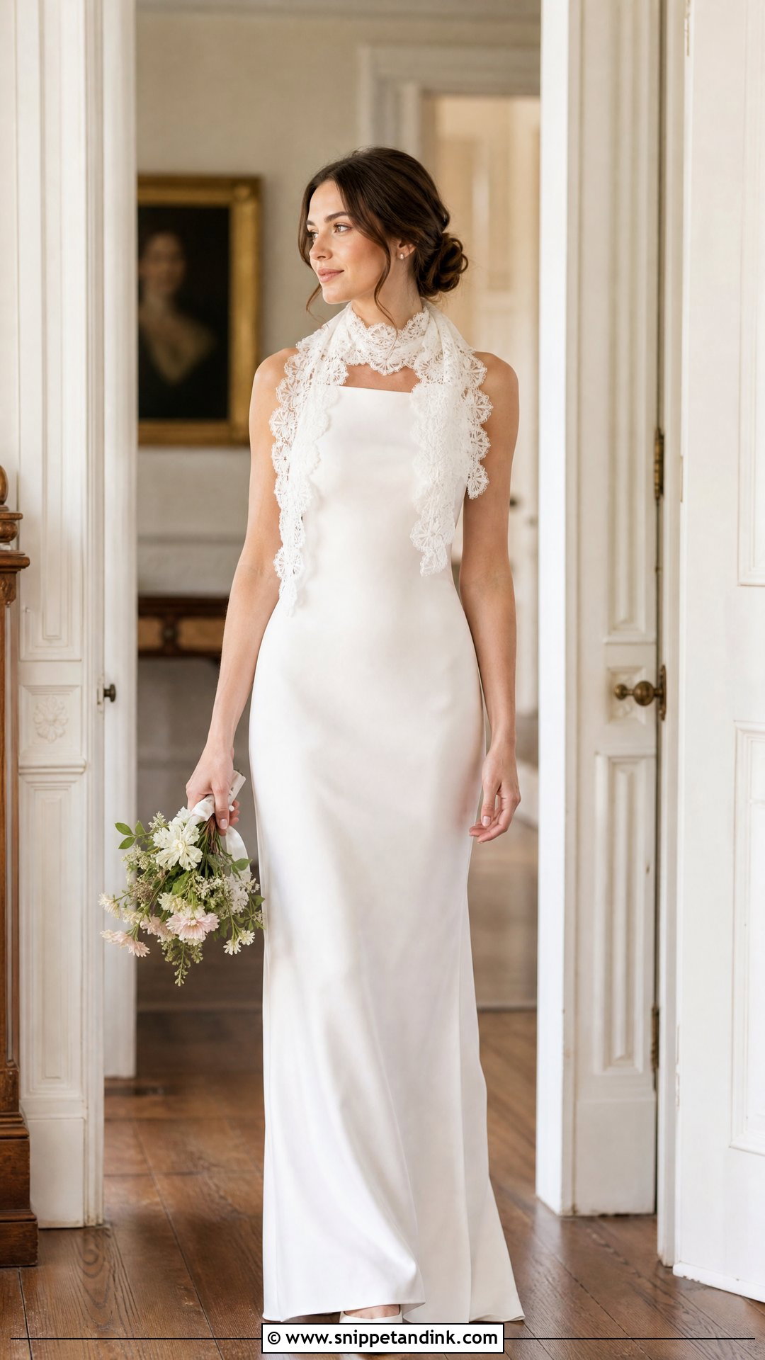 Lace Scarf With Simple Wedding Dress - Snippet and Ink - 25 Neck Scarf Wedding Dress Ideas