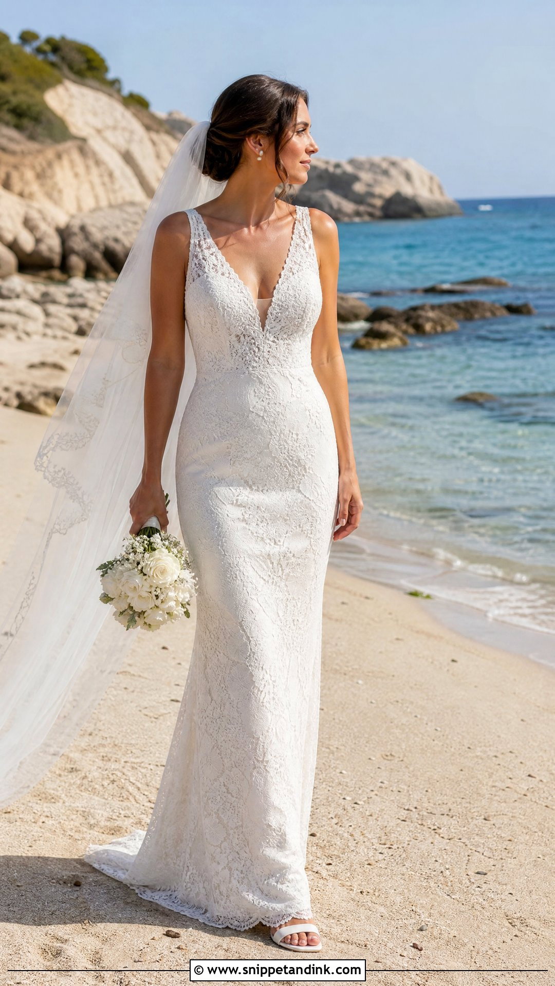 Lace Sheath Beach Bridal Gown - Snippet and Ink - 25 Beach Bridal Gown Ideas