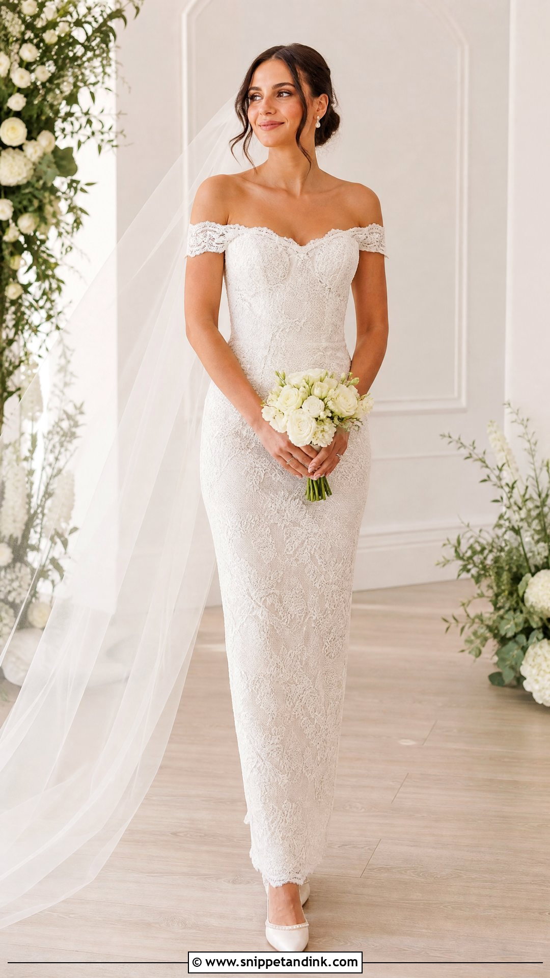 Lace Sheath Off the Shoulder Wedding Dress - Snippet and Ink - 20 Simple Off the Shoulder Wedding Dress Ideas