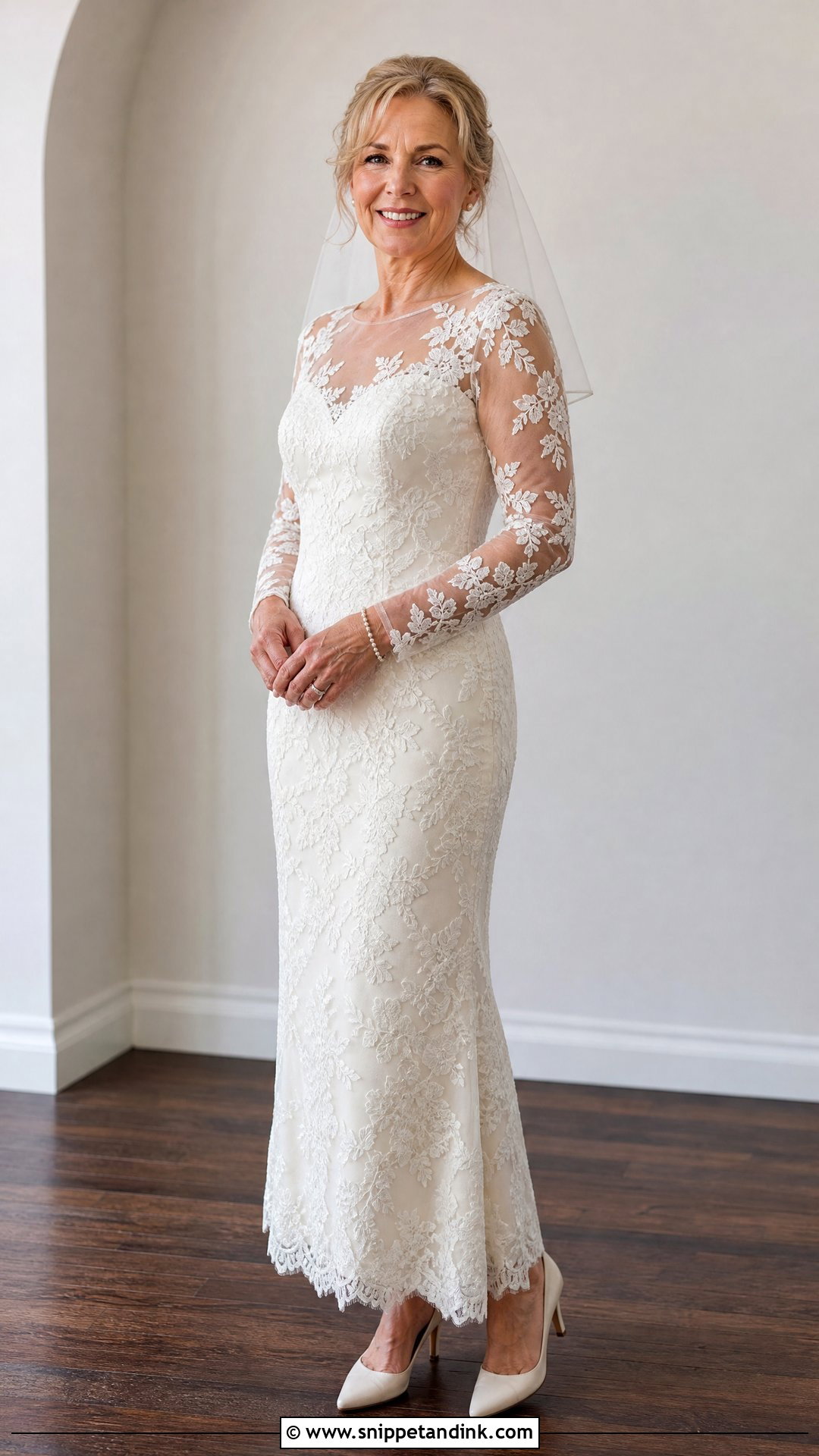 Lace Sheath Wedding Dress With Illusion Sleeves - Snippet and Ink - 20 Wedding Dresses for 50 Year Olds Brides