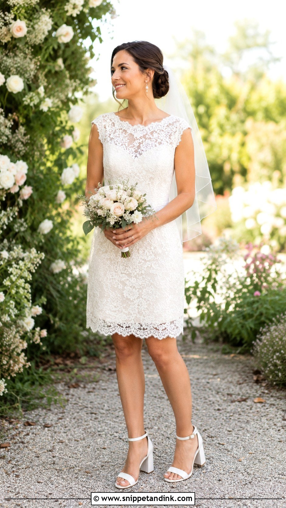 Lace Short Wedding Dress With Block Heels - Snippet and Ink - 25 Short Elegant Wedding Dress Ideas