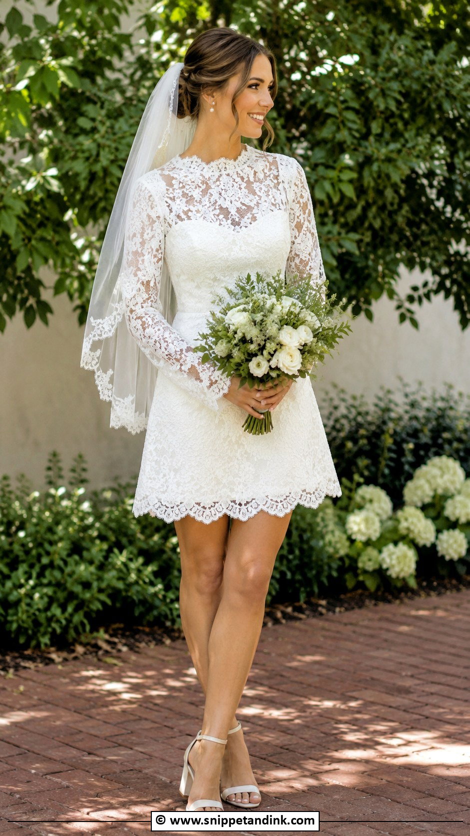 Lace Short Wedding Dress With Block Heels - Snippet and Ink - 35 Short Wedding Dress Ideas