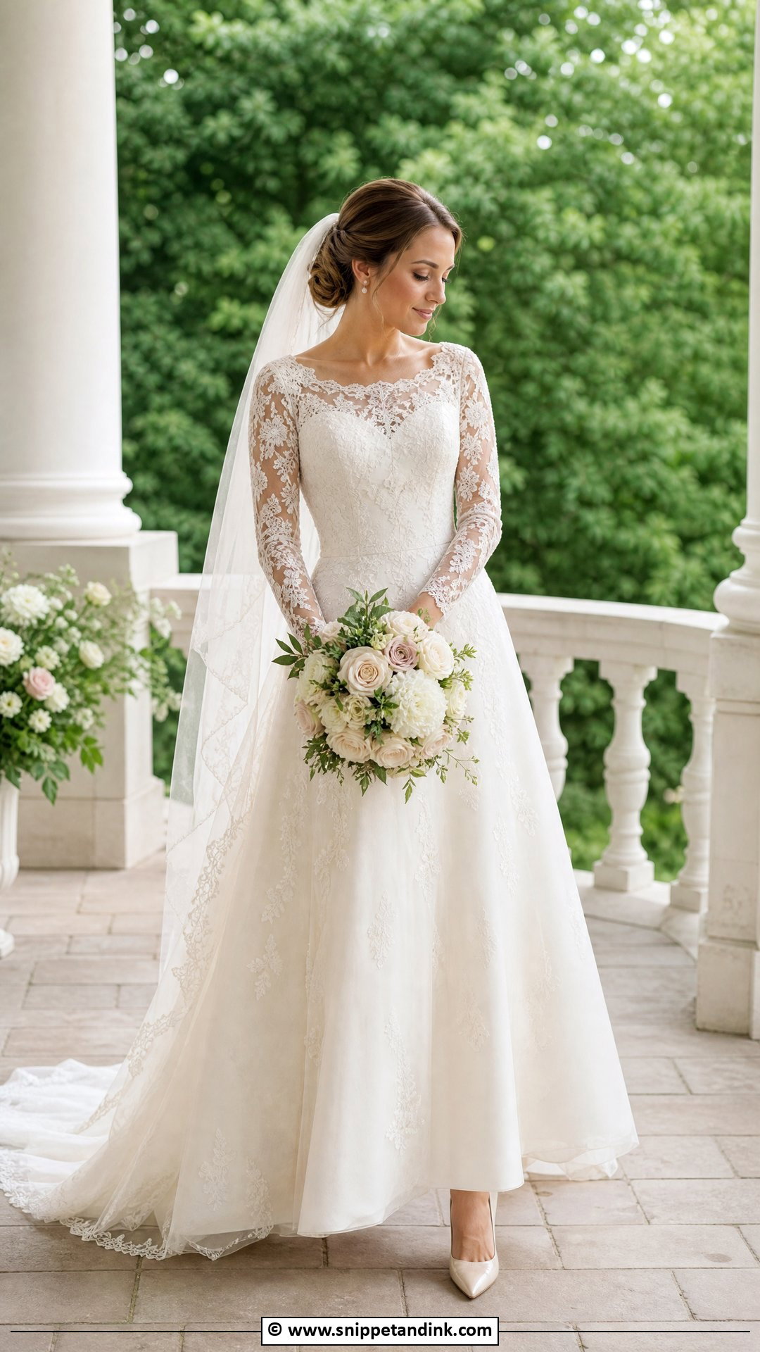 Lace Sleeve A Line Wedding Dress - Snippet and Ink - 35 Classic Wedding Dress Ideas