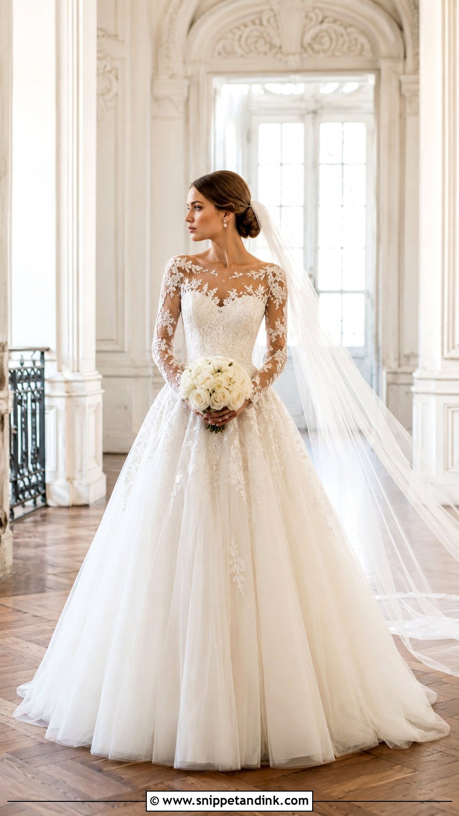 Lace Sleeve Cinderella Wedding Dress - Snippet and Ink - 20 Cinderella Dress Wedding Ideas