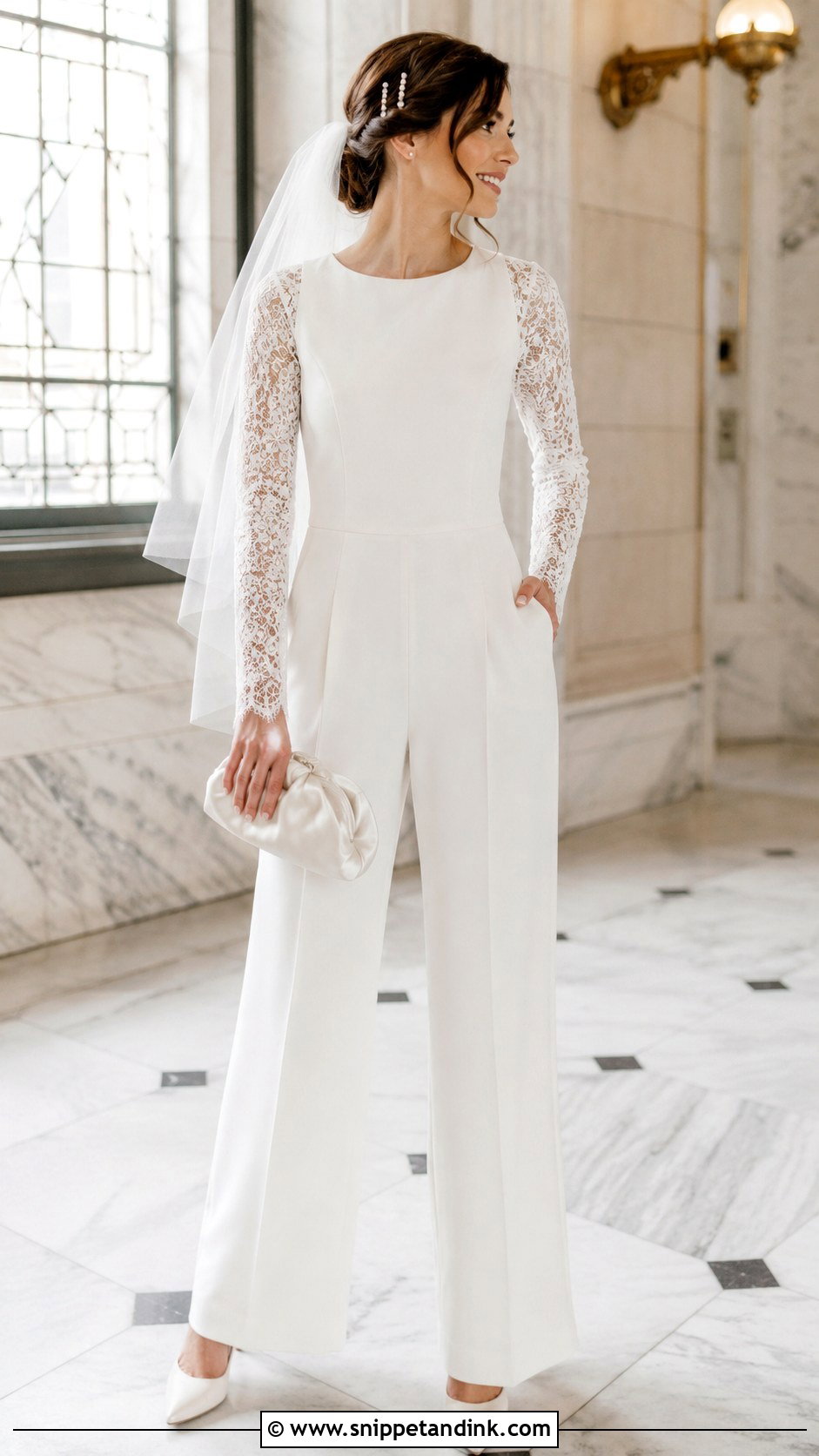 Lace Sleeve Civil Wedding Jumpsuit - Snippet and Ink - 20 Civil Wedding Jumpsuit Ideas