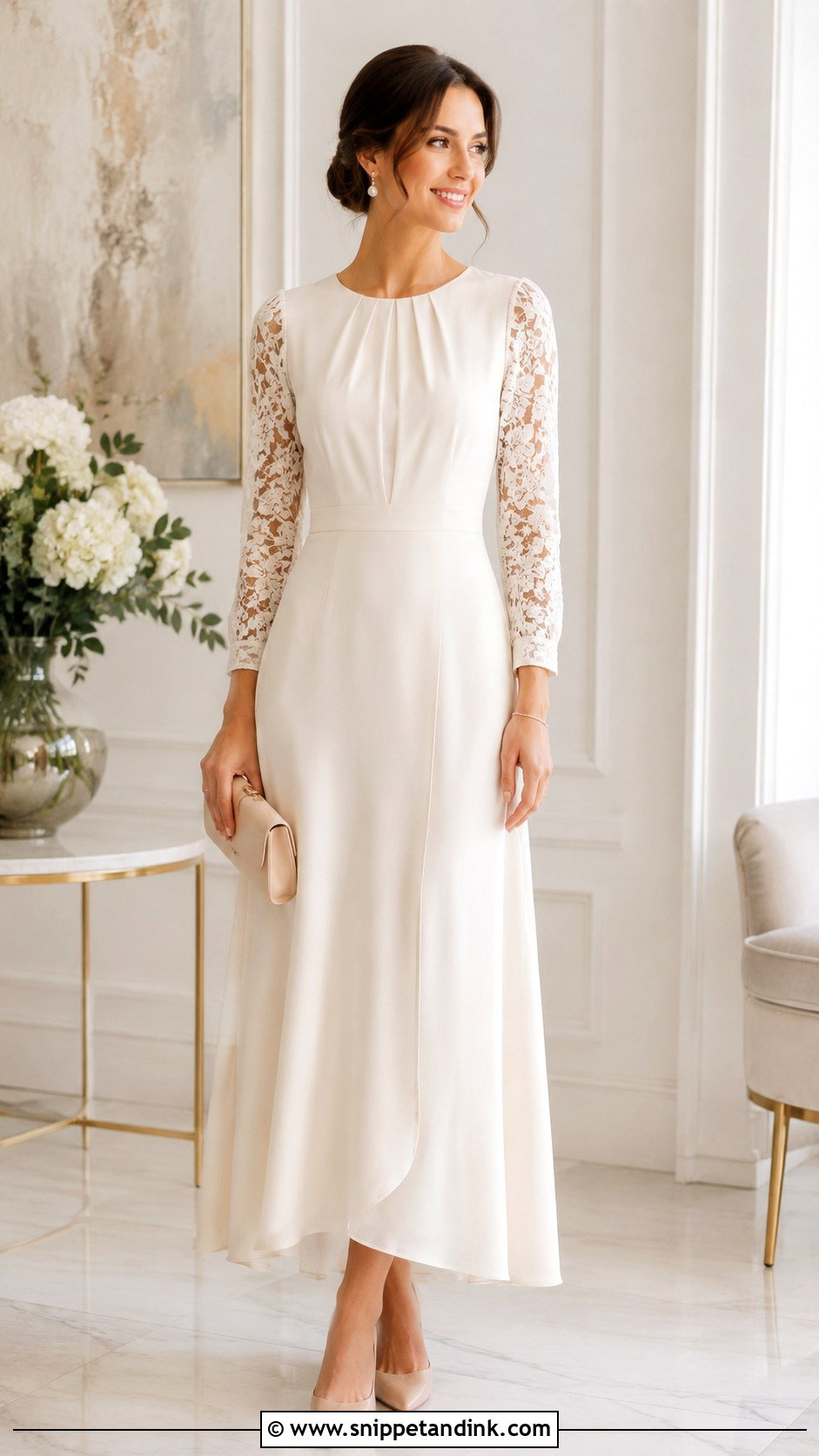 Lace Sleeve Gown With Nude Heels - Snippet and Ink - 25 Simple Gown Designs Classy