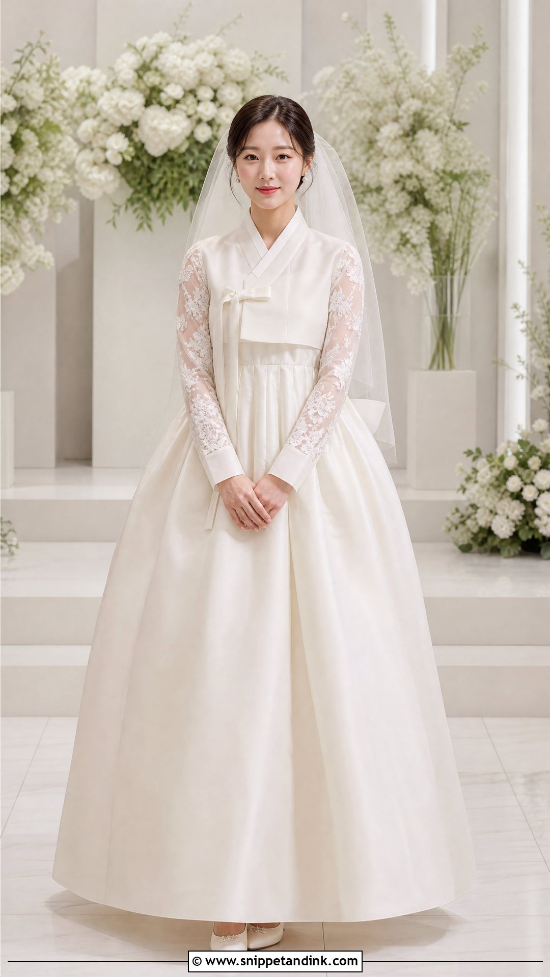 Lace Sleeve Hanbok Wedding Dress - Snippet and Ink - 25 Elegant Korean Wedding Dress Ideas