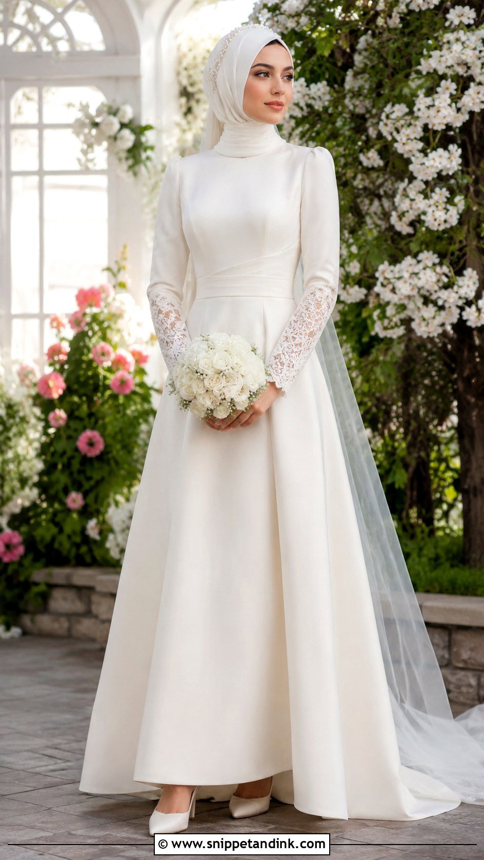 Lace Sleeve Hijab Wedding Dress - Snippet and Ink - 25 Simple Hijab Wedding Dresses