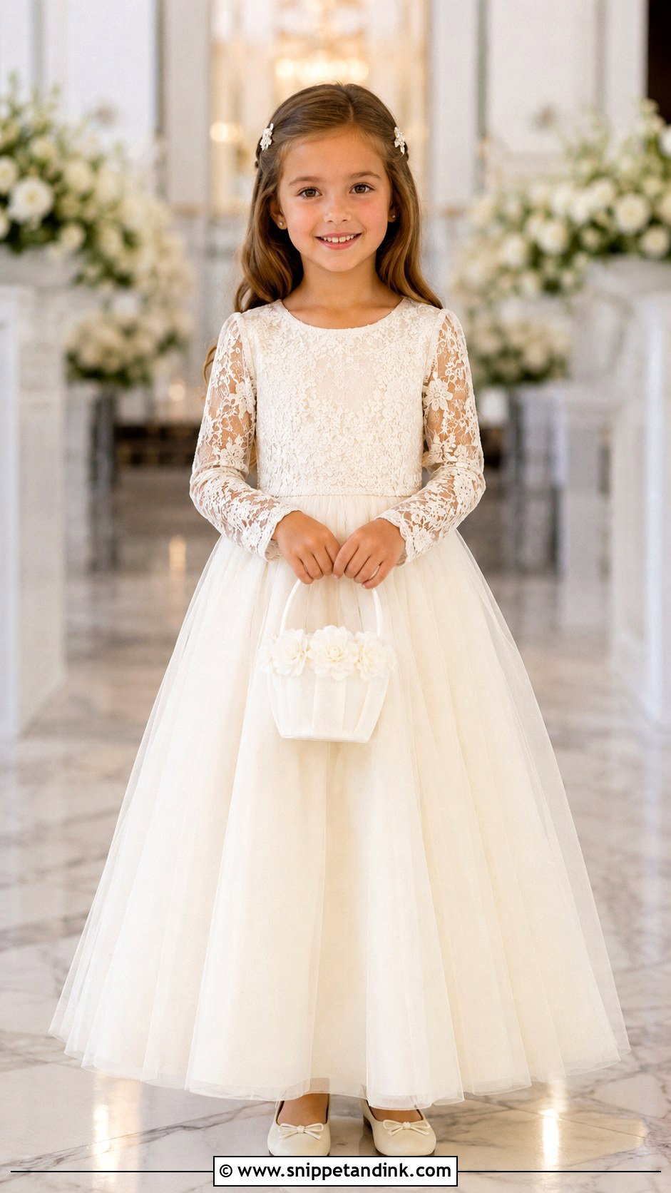Lace Sleeve Kids Bridal Dress - Snippet and Ink - 20 Kids Bridal Dress Ideas
