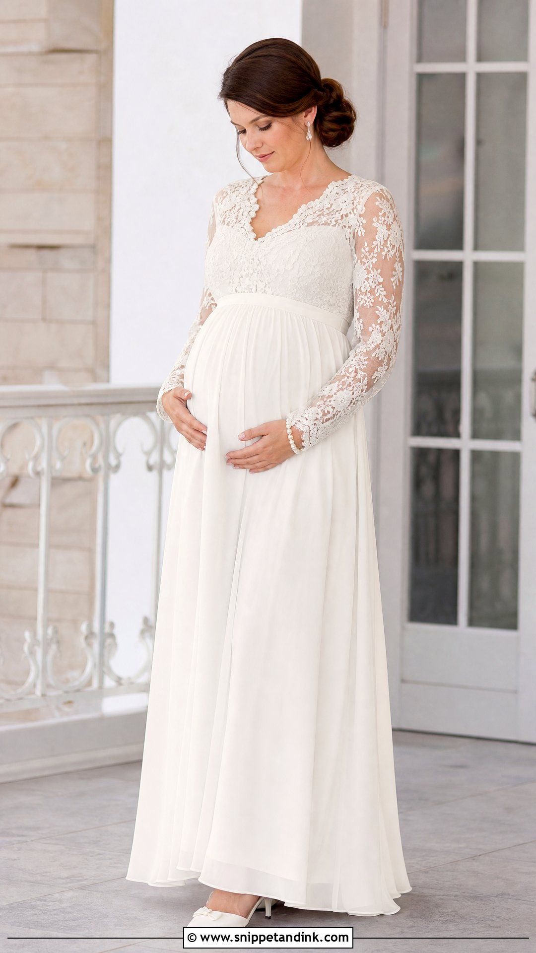 Lace Sleeve Maternity Wedding Gown - Snippet and Ink - 25 Maternity Wedding Gown Ideas