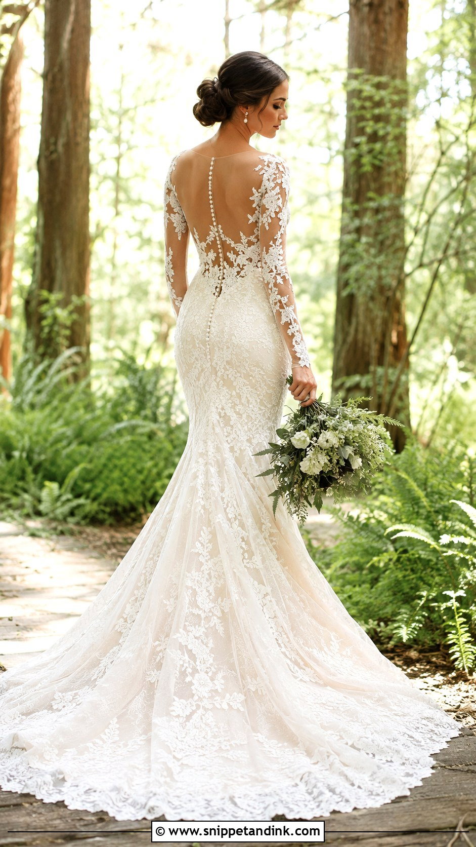 Lace Sleeve Mermaid Forest Wedding Dress - Snippet and Ink - 25 Enchanted Forest Wedding Dress Ideas