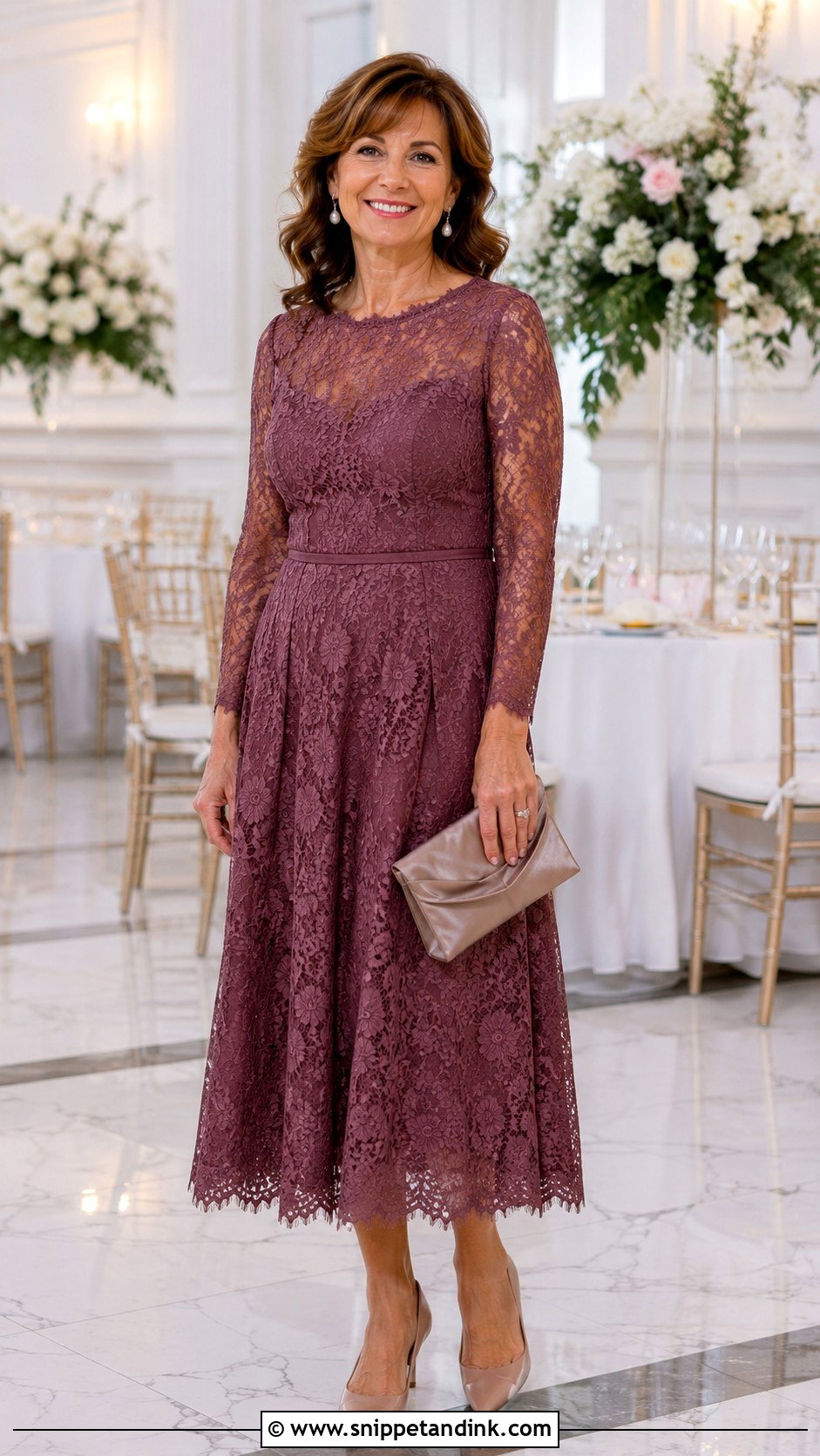 Lace Sleeve Midi Dress Wedding Guest Outfit - Snippet and Ink - 20 Best Lady Style for Wedding Ideas