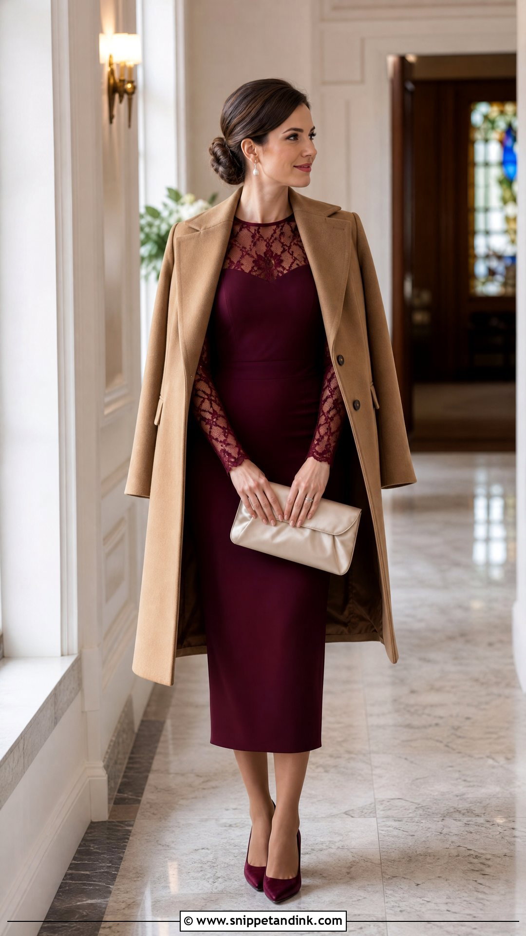 Lace Sleeve Midi Winter Wedding Outfit - Snippet and Ink - 20 Winter Outfits for Wedding
